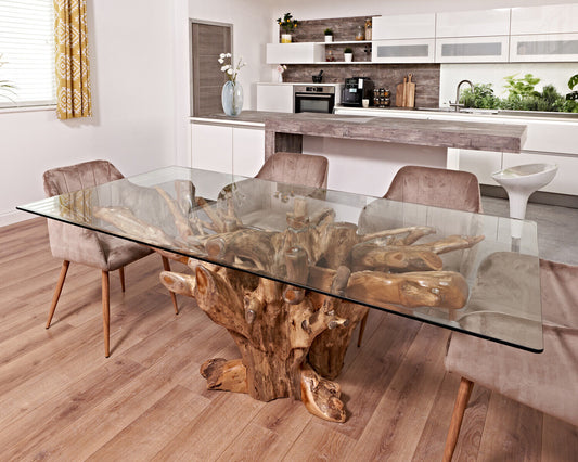 Wooden Glass Table - with 8 chairs